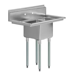 38 in. x 22 in. Stainless Steel One Compartment Sink with 16 in. x 14 in. Bowl and Dual 12 in. Drainboards
