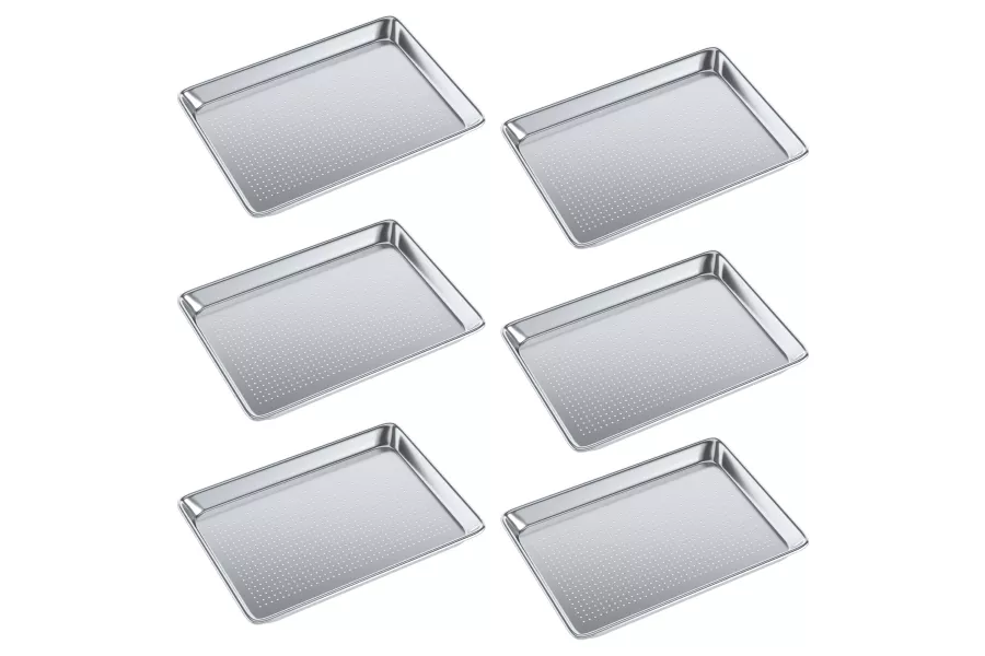 13 in. x 18 in. 19 Gauge Half Size Perforated Aluminum Bun Pan. Pack of 6