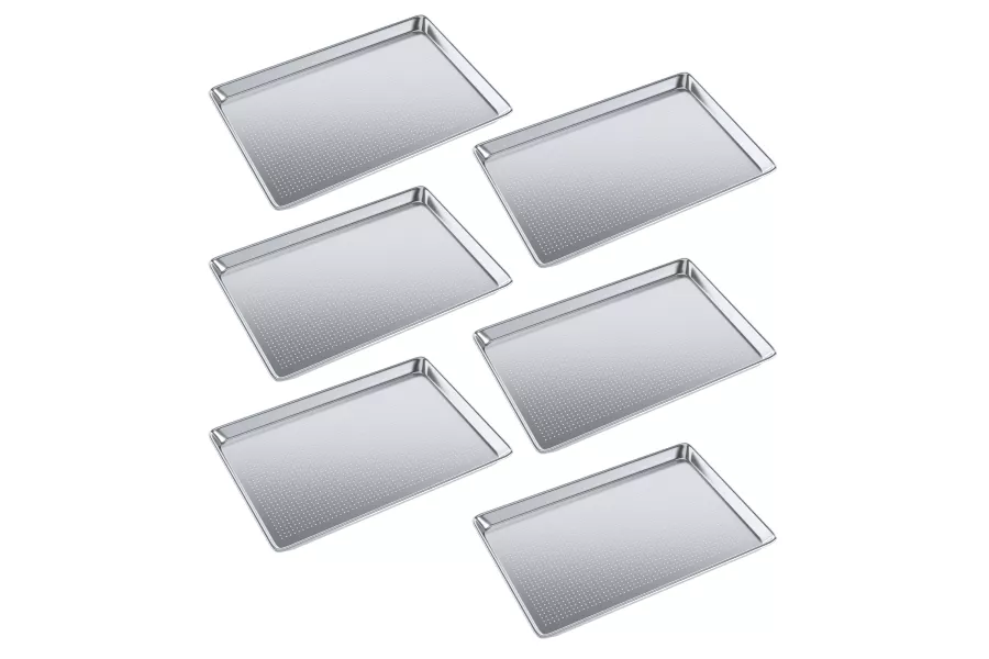 18 in. x 26 in. 19 Gauge Full Size Perforated Aluminum Bun / Sheet Pan. Pack of 6