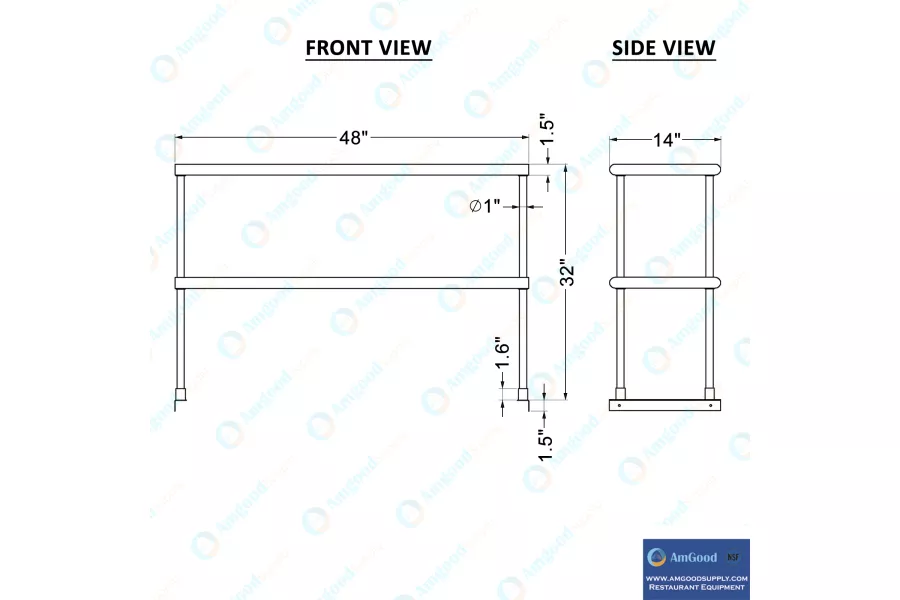 AmGood 14 in. x 48 in. Stainless Steel Double Deck Over Shelf