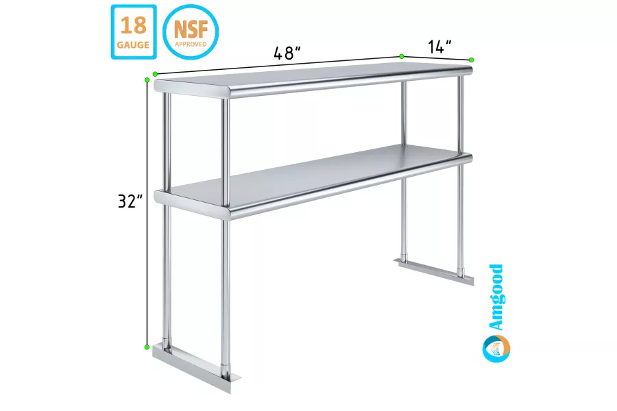 AmGood 14 in. x 48 in. Stainless Steel Double Deck Over Shelf