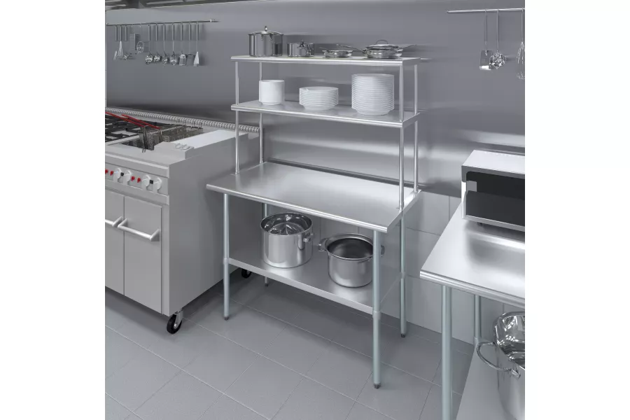 AmGood 14 in. x 48 in. Stainless Steel Double Deck Over Shelf