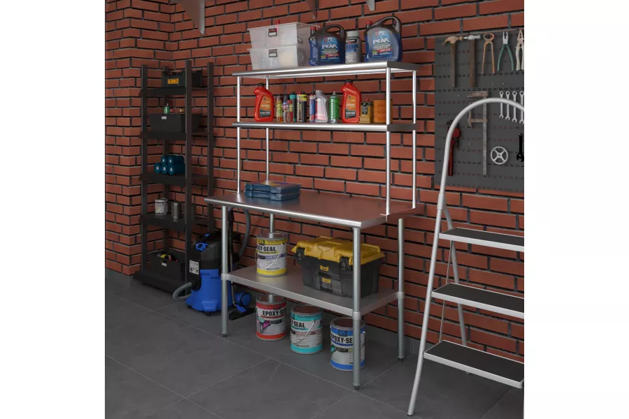 AmGood 14 in. x 48 in. Stainless Steel Double Deck Over Shelf