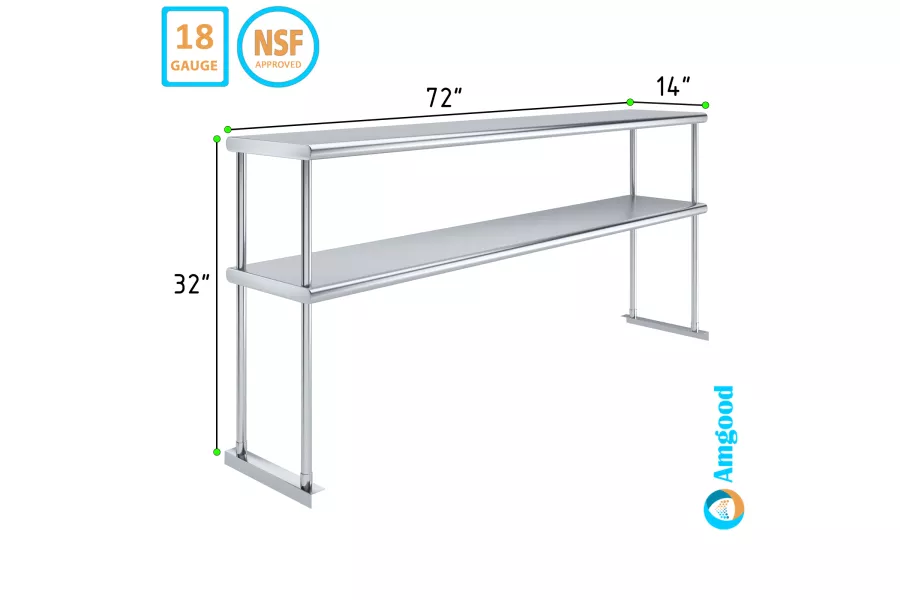 AmGood 14 in. x 72 in. Stainless Steel Double Deck Over Shelf