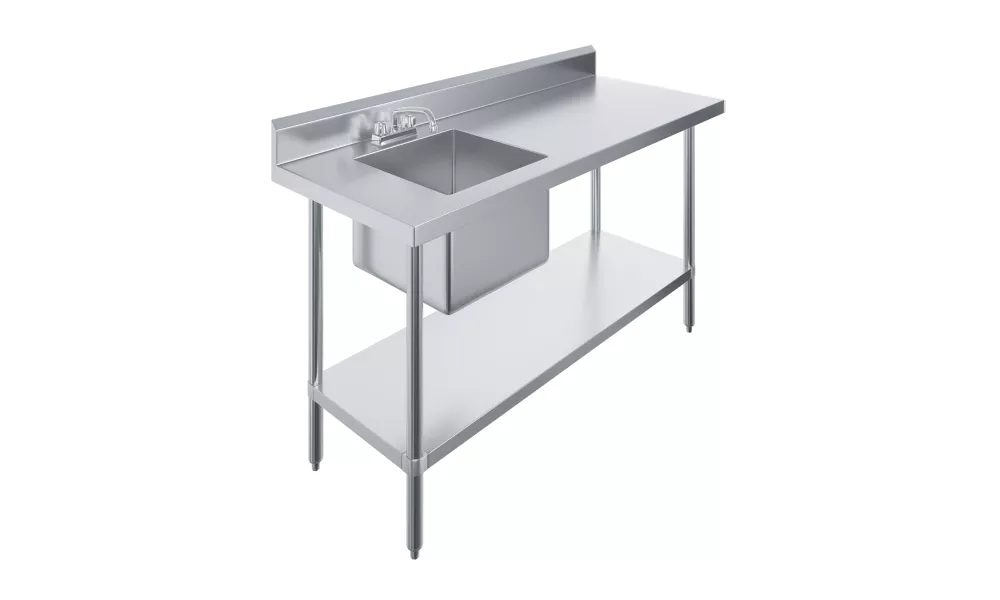 60 in. x 24 in. Stainless Steel Work Table with Built-in Left Prep Sink and Faucet