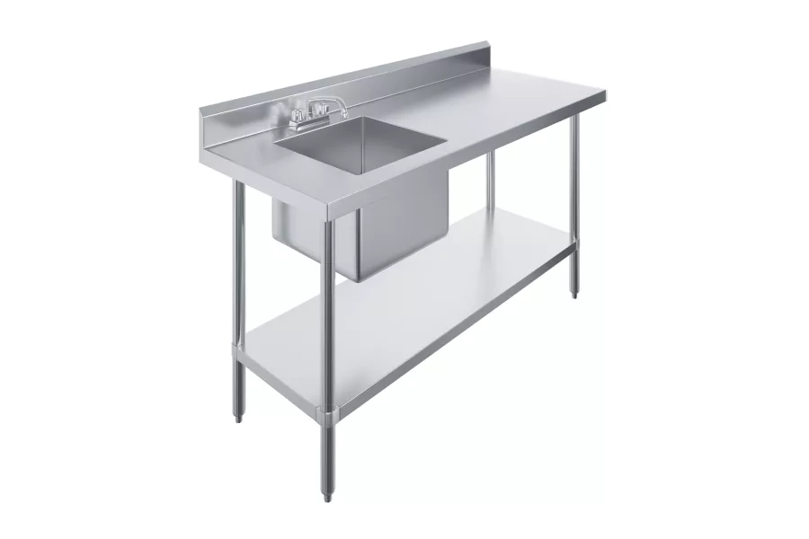 60 in. x 24 in. Stainless Steel Work Table with Built-in Left Prep Sink and Faucet