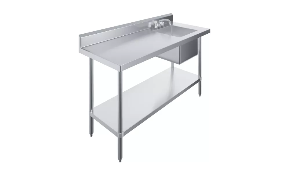 60 in. x 24 in. Stainless Steel Work Table with Built-in Right Prep Sink and Faucet
