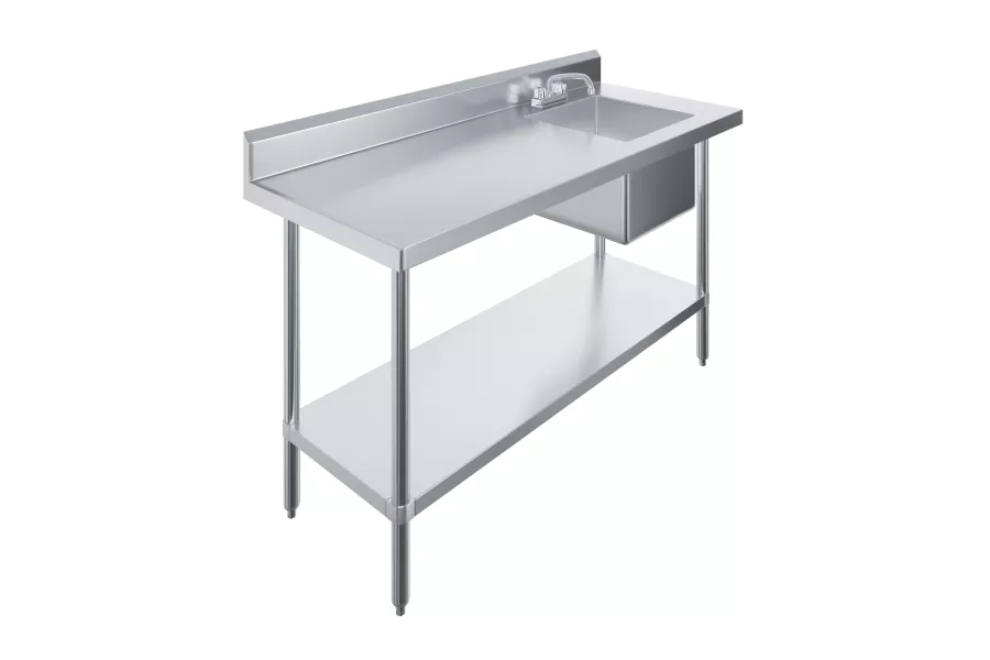 60 in. x 24 in. Stainless Steel Work Table with Built-in Right Prep Sink and Faucet