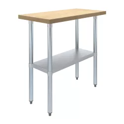 18 in. x 36 in. Maple Wood Top Work Table with Adjustable Undershelf