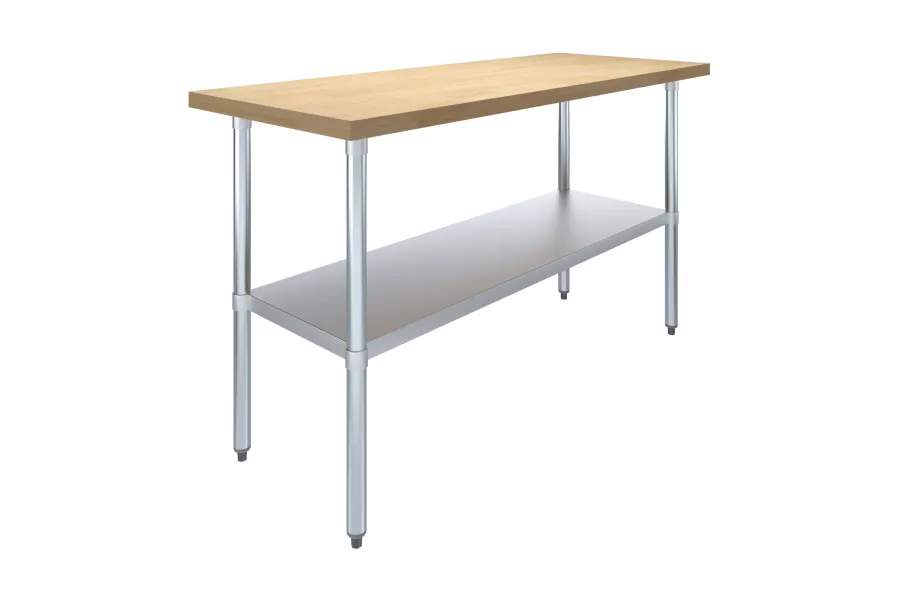24 in. x 60 in. Maple Wood Top Work Table with Adjustable Undershelf
