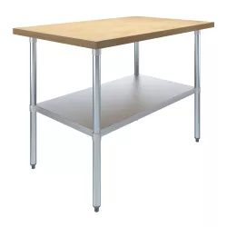 30 in. x 48 in. Maple Wood Top Work Table with Adjustable Undershelf