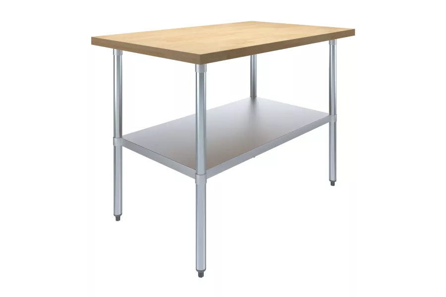 30 in. x 48 in. Maple Wood Top Work Table with Adjustable Undershelf