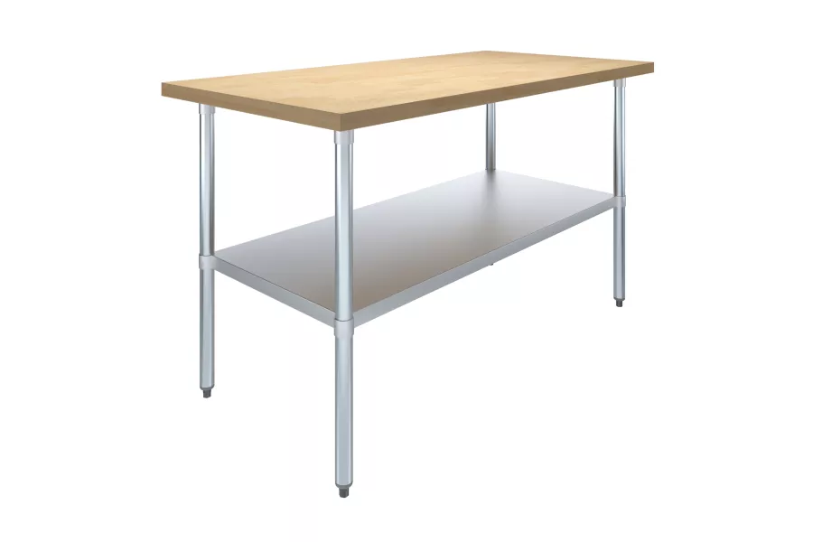 30 in. x 60 in. Maple Wood Top Work Table with Adjustable Undershelf