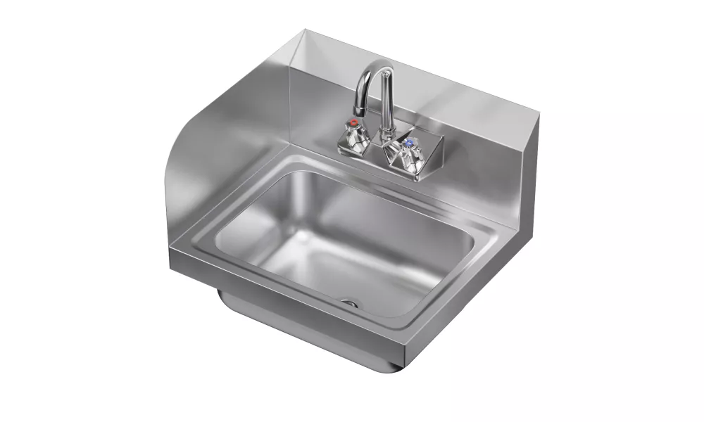 Stainless Steel Wall Mounted Hand Sink 17 in. x 15 in. with Left Side Splash and Gooseneck Faucet 
