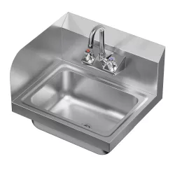 Stainless Steel Wall Mounted Hand Sink 17 in. x 15 in. with Left Side Splash and Gooseneck Faucet 