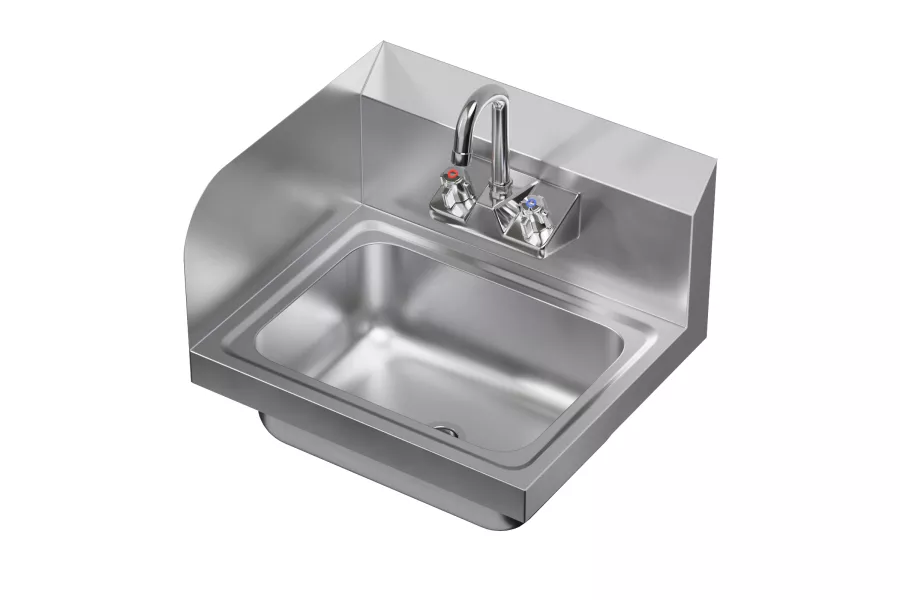 Stainless Steel Wall Mounted Hand Sink 17 in. x 15 in. with Left Side Splash and Gooseneck Faucet 