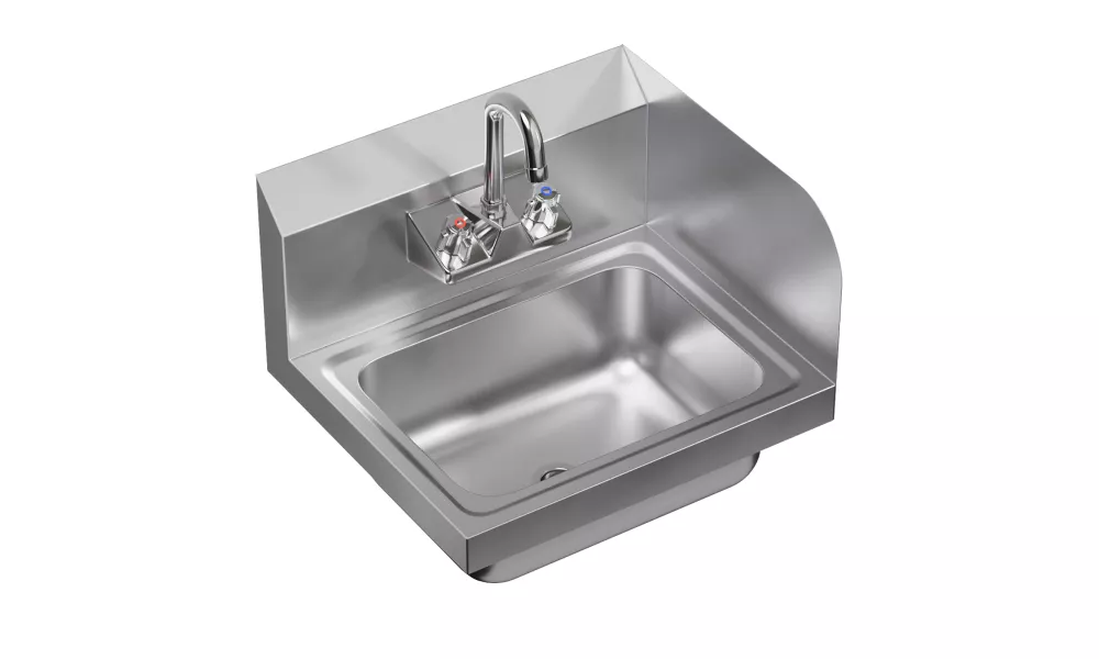 Stainless Steel Wall Mounted Hand Sink 17 in. x 15 in. with Right Side Splash and Gooseneck Faucet 