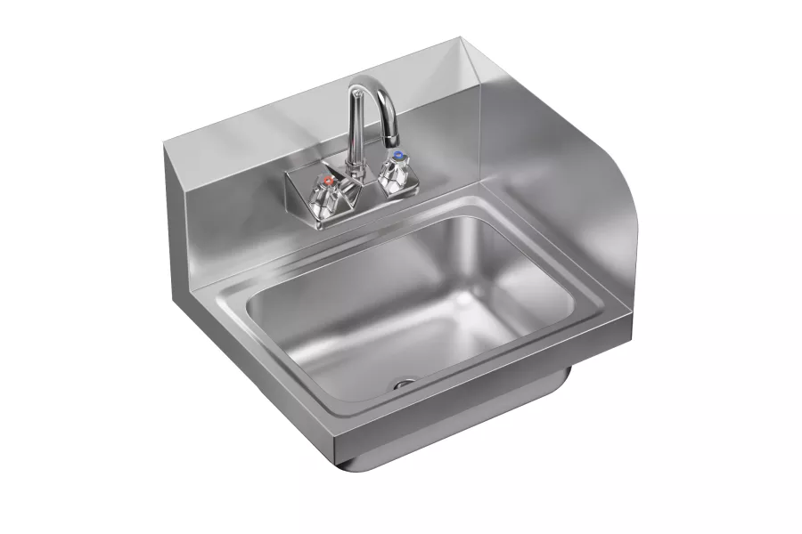 Stainless Steel Wall Mounted Hand Sink 17 in. x 15 in. with Right Side Splash and Gooseneck Faucet 