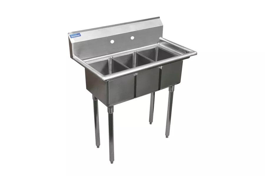 36 in. x 20 in. Stainless Steel Three Compartment Sink with 10 in. x 14 in. Bowls