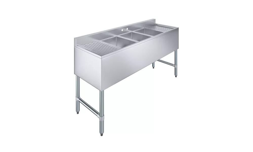 60 in. x 19 in. Three Compartment Underbar Sink with Right and Left Drainboards
