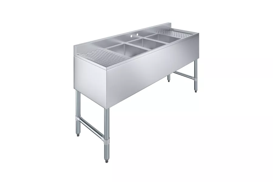 60 in. x 19 in. Three Compartment Underbar Sink with Right and Left Drainboards