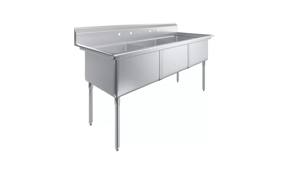78 in. x 30 in. Stainless Steel Three Compartment Sink with 24 in. x 24 in. x 14 in. Bowls