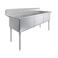 78 in. x 30 in. Stainless Steel Three Compartment Sink with 24 in. x 24 in. x 14 in. Bowls