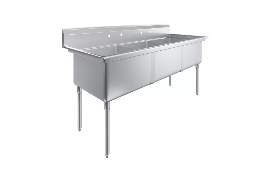 78 in. x 30 in. Stainless Steel Three Compartment Sink with 24 in. x 24 in. x 14 in. Bowls