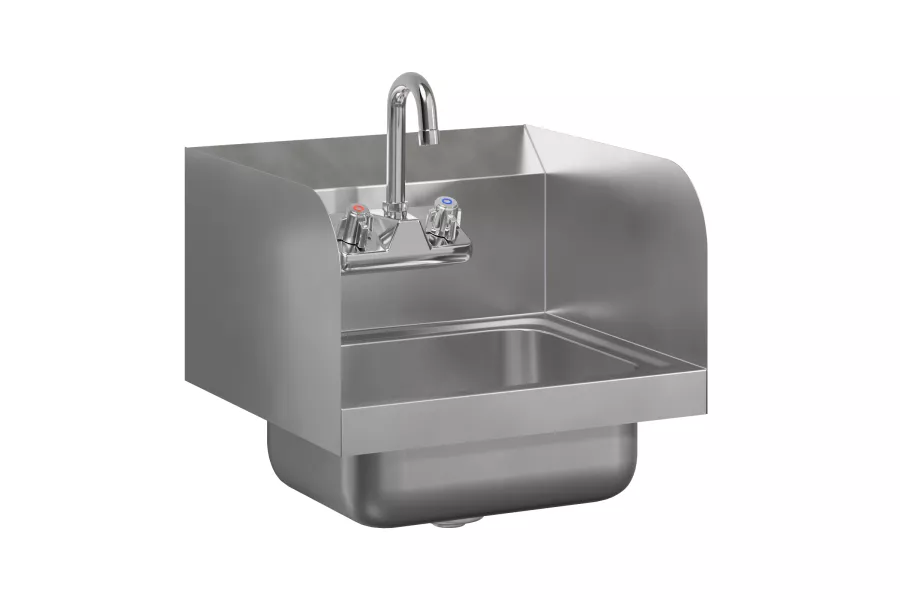Stainless Steel Hand Sink 15 in. x 15 in. with Side Splashes and Gooseneck Faucet