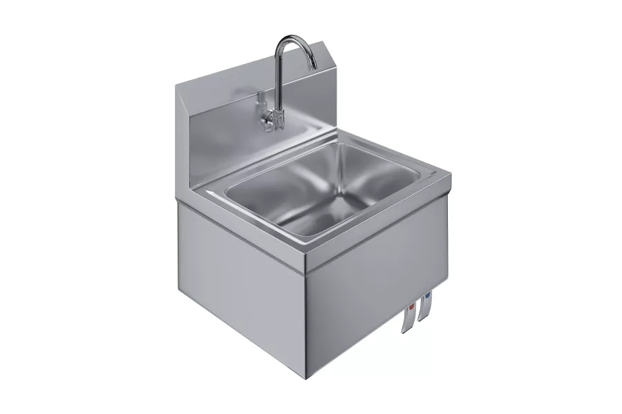 Stainless Steel Hands Free Wall Mounted Hand Sink 17 in. x 15 in. with double knee valves and faucet