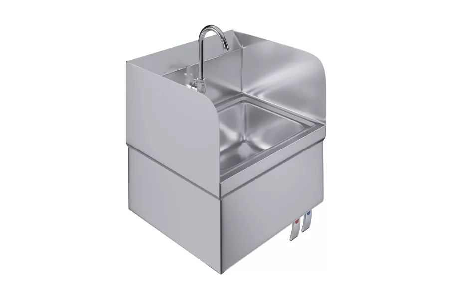 Stainless Steel Hands-Free Wall-Mounted Hand Sink 17 in. x 15 in. with Double Knee Valves, Faucet, and Side Splash Guards
