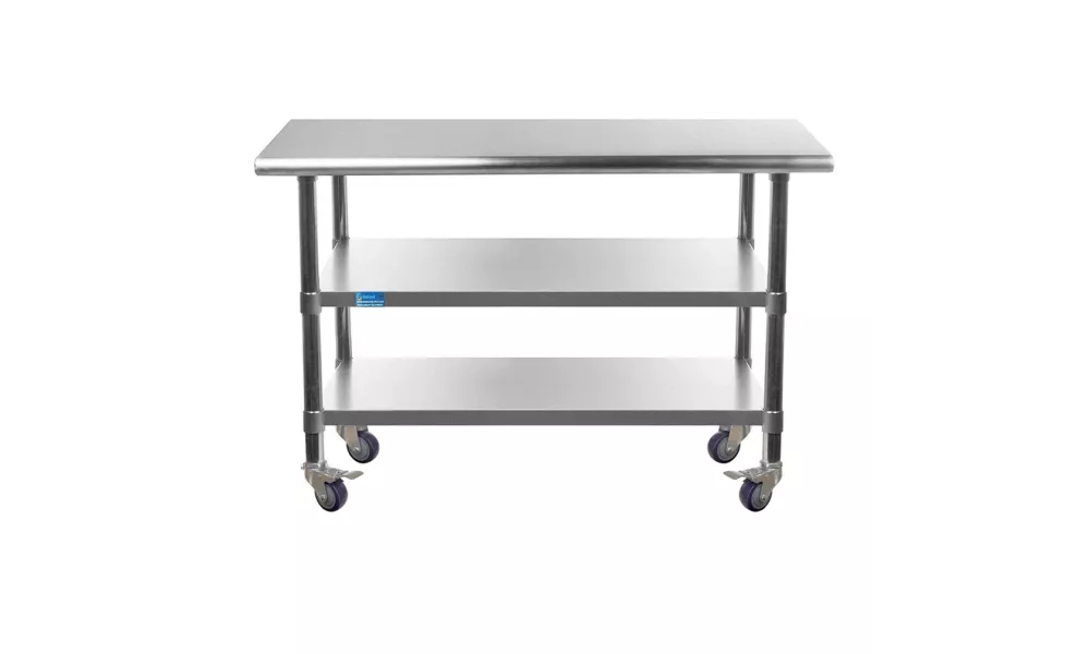 14" X 48" Stainless Steel Work Table with 2 Shelves and Wheels