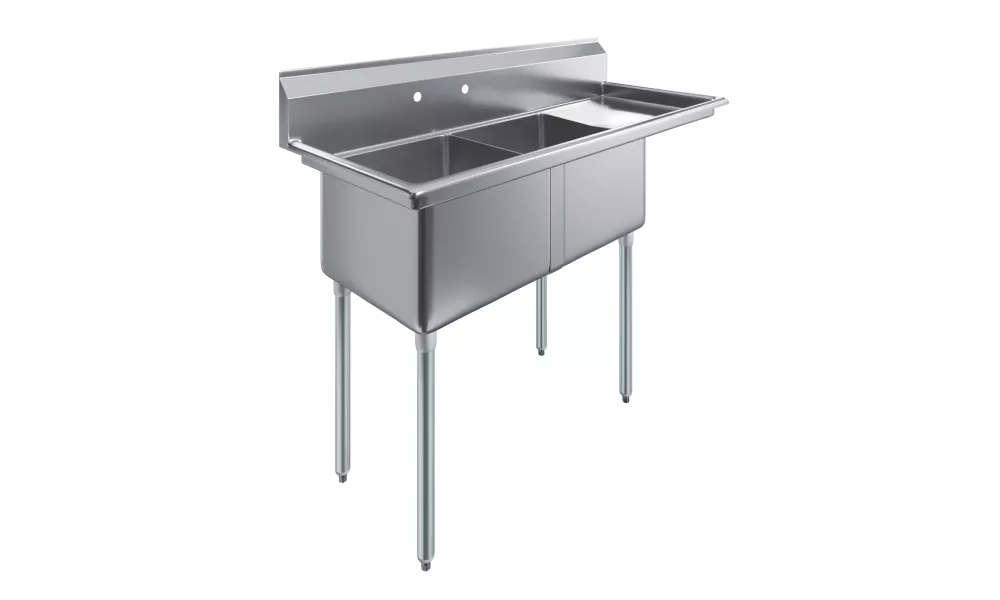 57 1/4 in. x 23.5 in. Stainless Steel Two Compartment Sink with 18 in. x 18 in. Bowls and 18 in. Right Drainboard