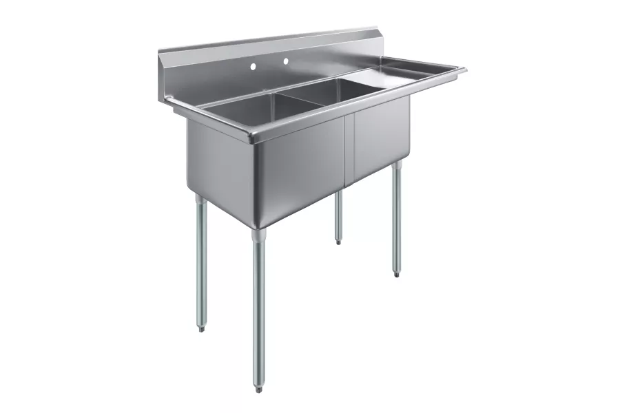 57 1/4 in. x 23.5 in. Stainless Steel Two Compartment Sink with 18 in. x 18 in. Bowls and 18 in. Right Drainboard