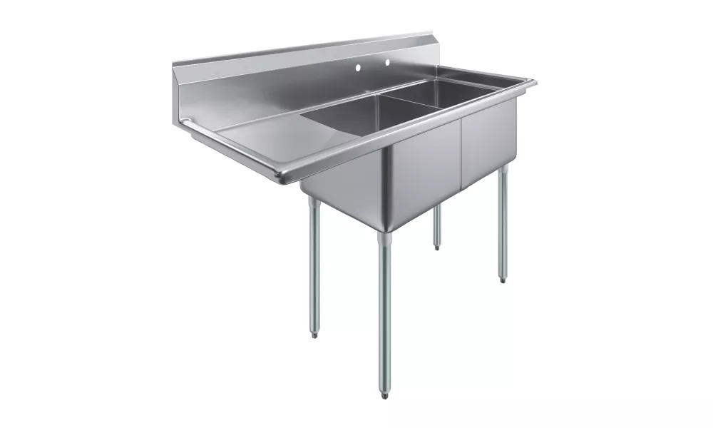 18" x 18" x 12" with 18" Left Drainboard Two Compartment Stainless Steel Commercial Kitchen Prep & Utility Sink | NSF