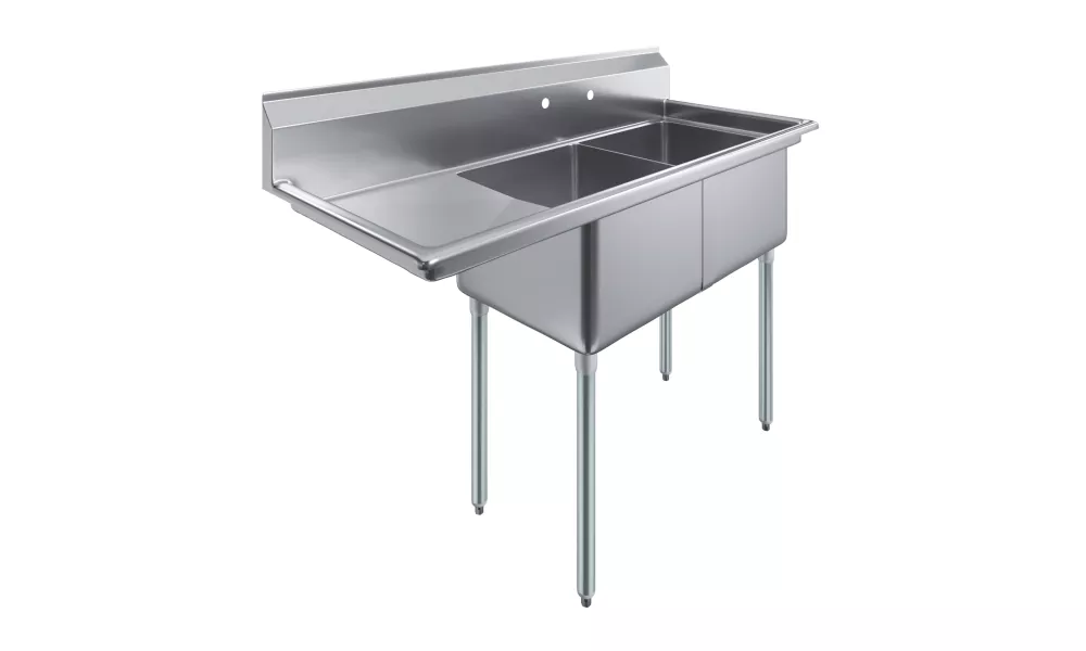 57 1/4 in. x 23.5 in. Stainless Steel Two Compartment Sink with 18 in. x 18 in. Bowls and 18 in. Left Drainboard