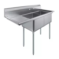 18" x 18" x 12" with 18" Left Drainboard Two Compartment Stainless Steel Commercial Kitchen Prep & Utility Sink | NSF