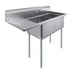 57 1/4 in. x 23.5 in. Stainless Steel Two Compartment Sink with 18 in. x 18 in. Bowls and 18 in. Left Drainboard