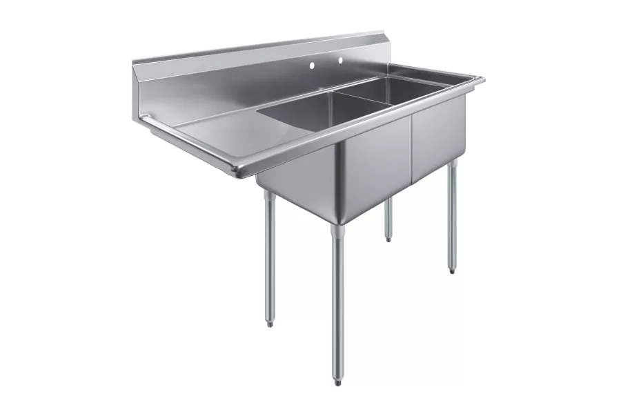 57 1/4 in. x 23.5 in. Stainless Steel Two Compartment Sink with 18 in. x 18 in. Bowls and 18 in. Left Drainboard