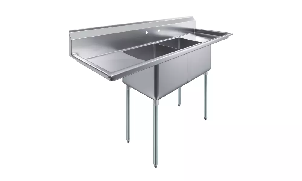 18" x 18" x 12" with 18" Left and Right Drainboards Two Compartment Stainless Steel Commercial Kitchen Prep & Utility Sink | NSF