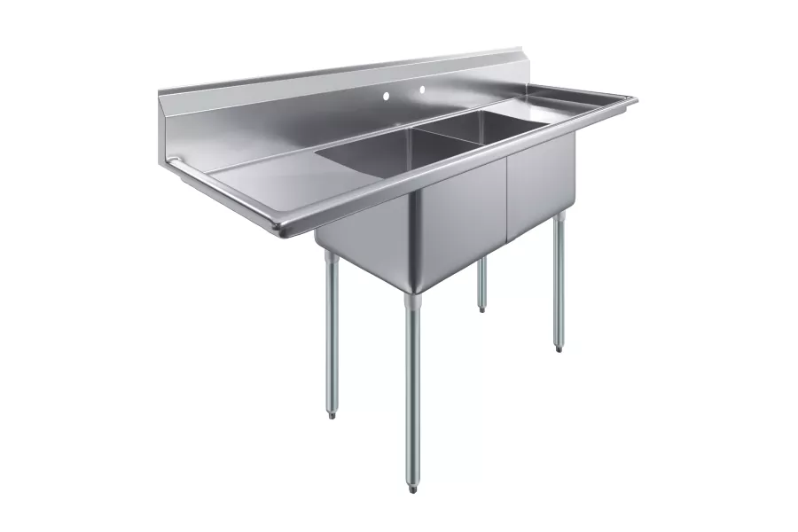 72 in. x 23.5 in. Stainless Steel Two Compartment Sink with 18 in. x 18 in. Bowls and Left and Right Drainboards
