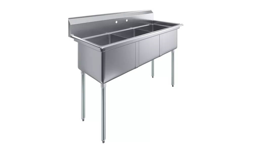59 in. x 23.5 in. Stainless steel Three Compartment Sink with 18 in. x 18 in. Bowls