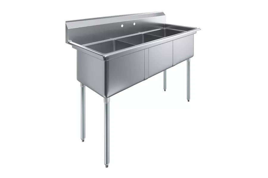59 in. x 23.5 in. Stainless steel Three Compartment Sink with 18 in. x 18 in. Bowls