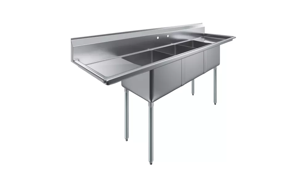 18" x 18" x 12" with 18" Left and Right Drainboards Three Compartment Stainless Steel Commercial Kitchen Prep & Utility Sink | NSF