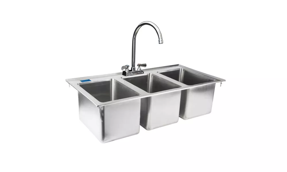 10" x 14" x 10" Stainless Steel 3 Compartment Drop in Sink With Faucet