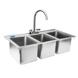 image-Stainless Steel 3 Compartment Drop-In Sink. Bowl 10 in. x 14 in. x 10 in.. With Faucet