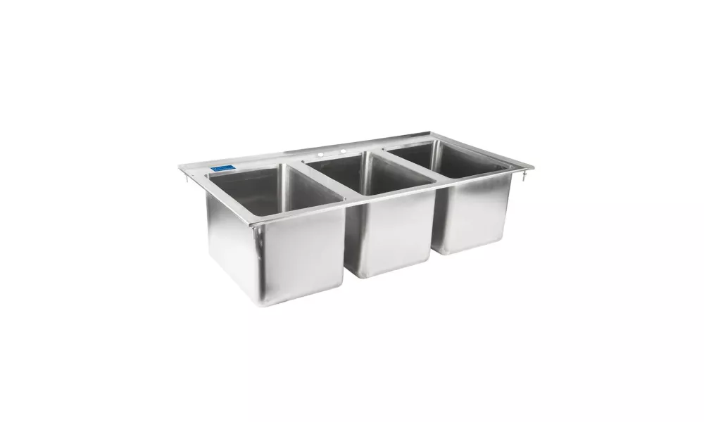 10" X 14" X 10" Stainless Steel 3 Compartment Drop in Sink Without Faucet