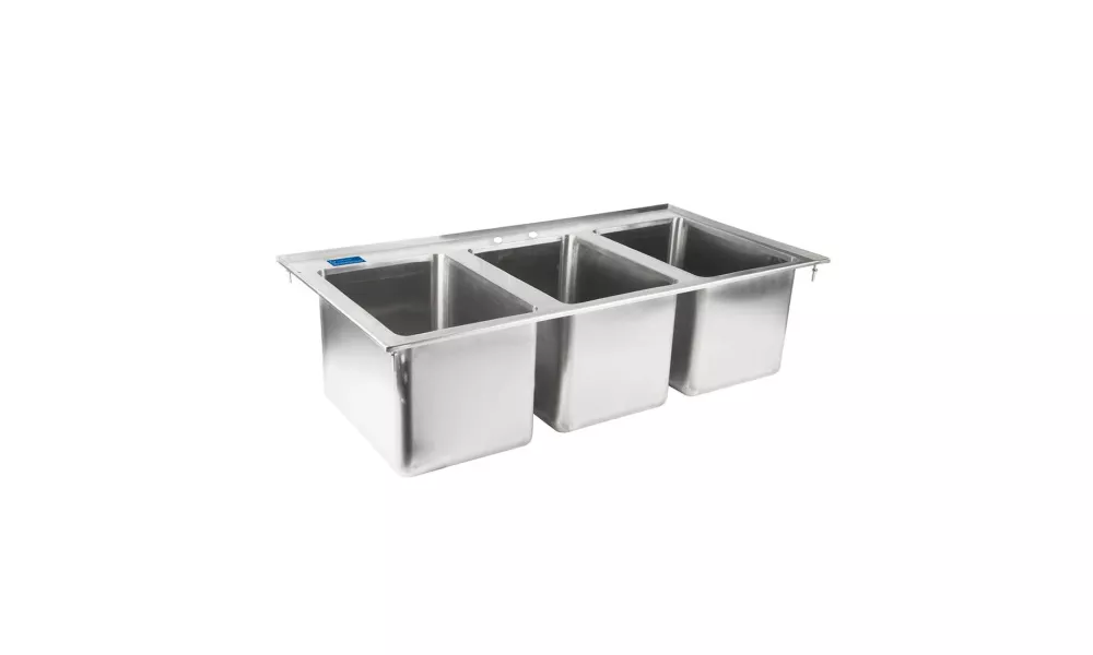  Stainless Steel 3 Compartment Drop-In Sink.  Bowl 10 in. x 14 in. x 10 in.. No Faucet