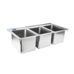 10" X 14" X 10" Stainless Steel 3 Compartment Drop in Sink Without Faucet