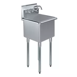 image-15" x 15" Stainless Steel Prep & Utility Sink With Faucet | 304 Stainless Steel | NSF | Overall Size: 18.5" x 18" | Restaurant, Kitchen, Laundry, Garage